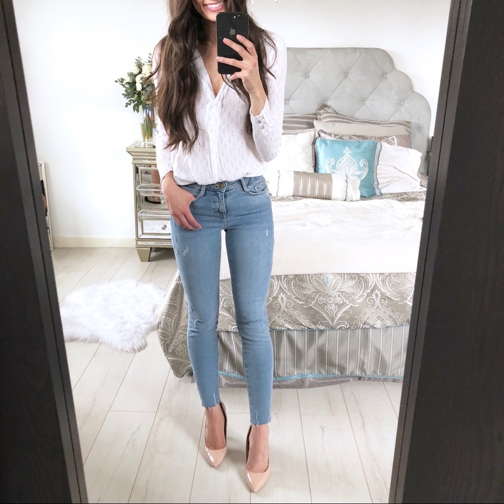H&M White Button-Front Knit Top